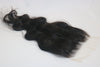 A wavy, black undetectable thin hd lace hair closure with a realistic appearance.