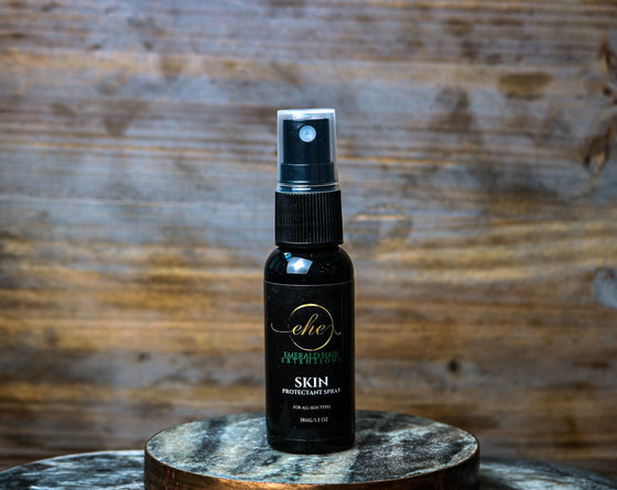 1.3 oz. bottle of skin protectant spray against a wood background