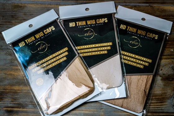 3 packages of thin hd wig caps in the colors transparent, medium brown and dark brown